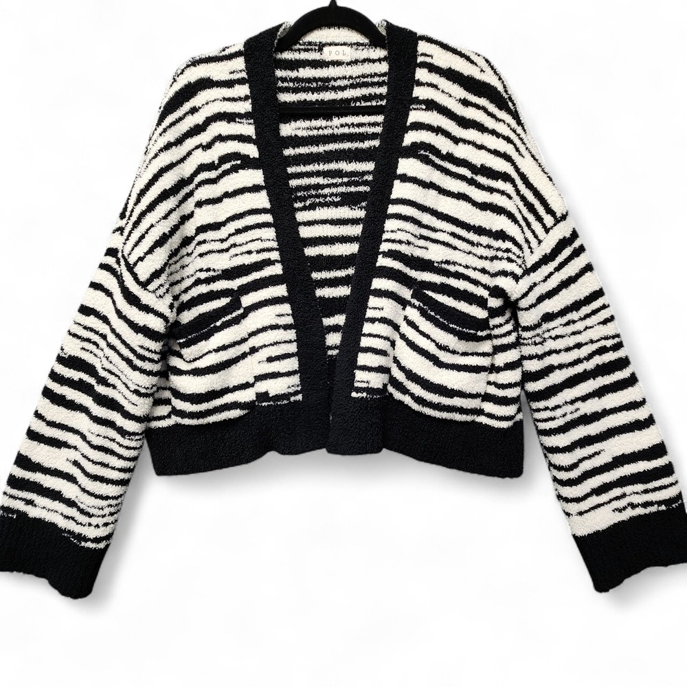 POL‎ Cardigan Sweater Womens XL Zebra Striped Lightweight Slouchy Boxy Preppy